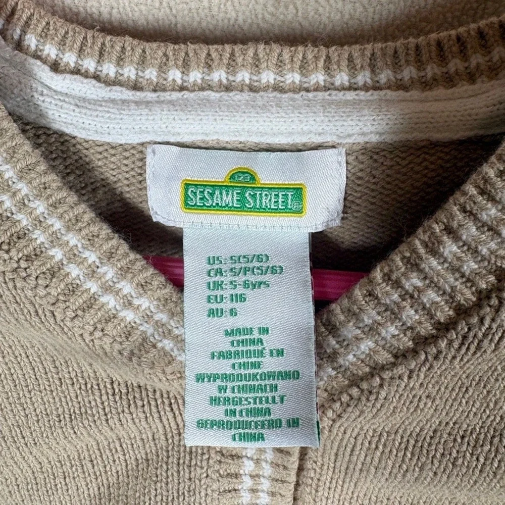 Sesame Street Cookie Monster Kids Button‎ Up Cardigan Sweater Size 5/6 S Tan